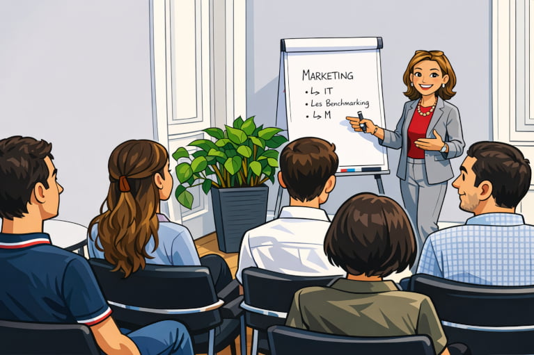 Cartoon von Karin Wöhrer bei einem Vortrag